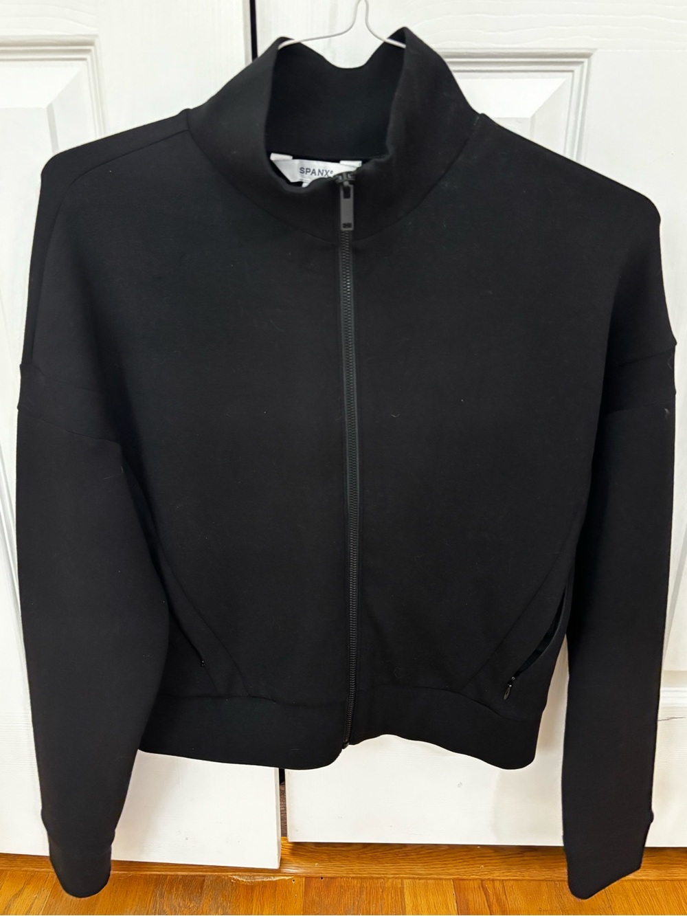 SPANX Black air essentials cropped track/bomber full-zip medium